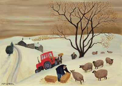 Hooi naar de schapen brengen met de tractor door Margaret Loxton