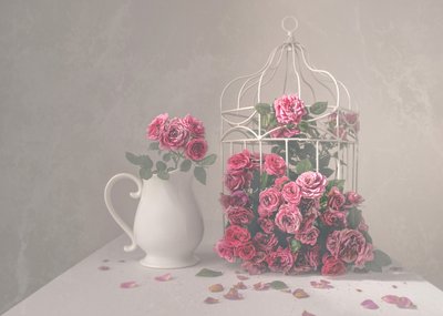 Rozen en vogelkooi door Margareth Perfoncio