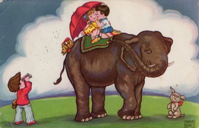 Kinderen rijden op een olifant, 1932 door Margret Boriss