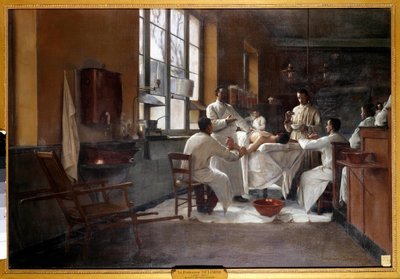 Professor Edmond Delorme (1847-1929) beschrijft longdecorticatie aan stagiair-artsen van de Val de Grace door Marguerite Anne Rose Delorme