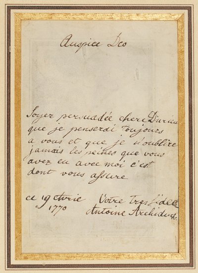 Autograaf brief aan Thérèse of Barbe Durieux, gedateerd 19 april 1770 door Maria Antonia Josepha Johanna von Habsburg Lothringen