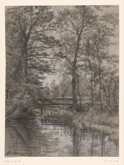 Vijver in bos door Maria Bilders van Bosse (signed by artist)