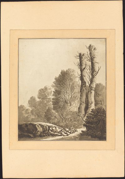 Landschap met Twee Bomen door Maria Catharina Prestel after Herman Saftleven