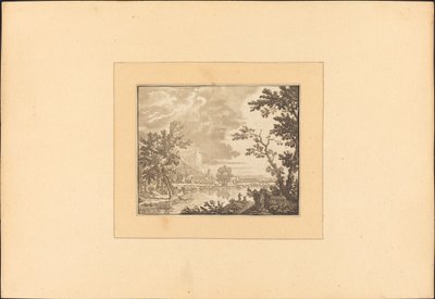 Landschap met rivier en stad door Maria Catharina Prestel after Jan van Huysum