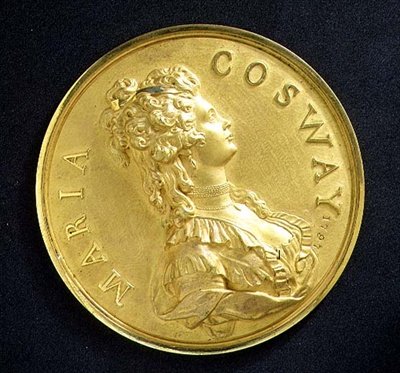Portretmedaille van de kunstenaar (brons) door Maria Hadfield Cosway