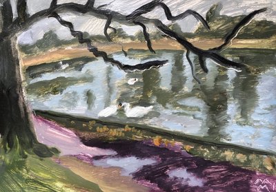 Lac du Bois de Boulogne, 2019 (olieverf op papier) door Maria Magenta
