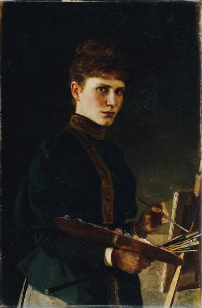 Zelfportret aan de ezel door Maria Wunsch