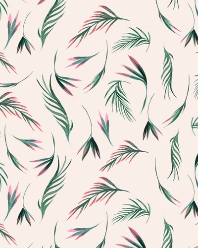Tropische bladeren in roze, 2020 (aquarel) door Marianna Kulukundis