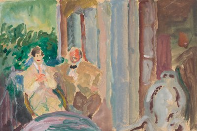 Sacharoff en Jawlensky op het Balkon in St. Prex aan het Meer van Genève door Marianne von Werefkin