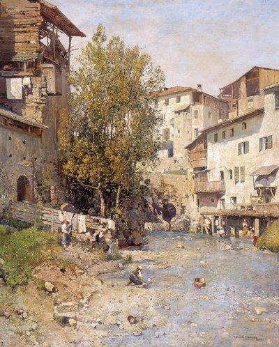 Landschap met een dorp aan de rand van Rome door Mariano Barbasan Lagueruela