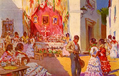 Straataltaar voor het la Cruz de Mayo festival. Sevilla, Spanje door Mariano Bertuchi