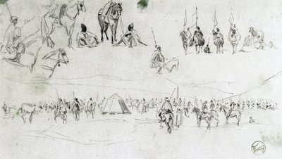 Landschap met Spaanse militairen en Moren door Mariano Fortuny y Marsal