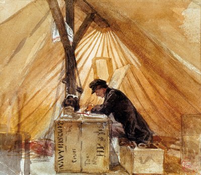 Onze tent. Schilderij door Mariano Fortuny (1838-1874). Aquarel, uitgevoerd tijdens de Afrikaanse Oorlog (1859-1860), Spaanse school, romantische kunst. Salvador Vilaseca Regionaal Museum, Reus (Spanje). door Mariano Fortuny y Marsal