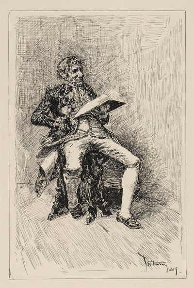Sitzender Mann, der ein Buch liest door Mariano Fortuny