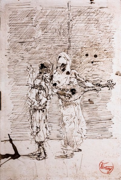 Twee Arabische muzikanten, circa 1871 (pen en zwarte inkt op papier) door Mariano Fortuny
