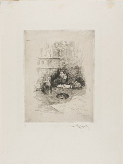 Portret van Eduardo Zamaçois, Spaans schilder door Mariano Fortuny y Marsal