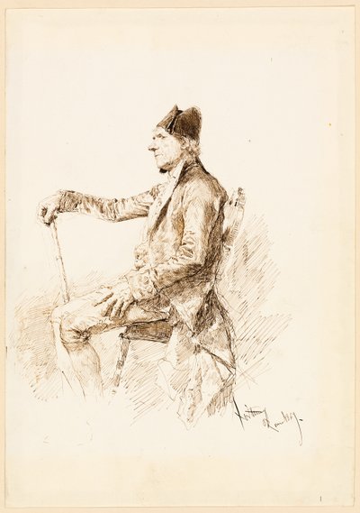Zittende man in profiel door Mariano Fortuny y Marsal