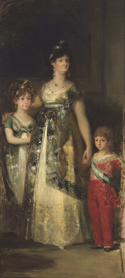 De koningin van Spanje en de prinsen. Kopie van Goya door Mariano Fortuny y Marsal