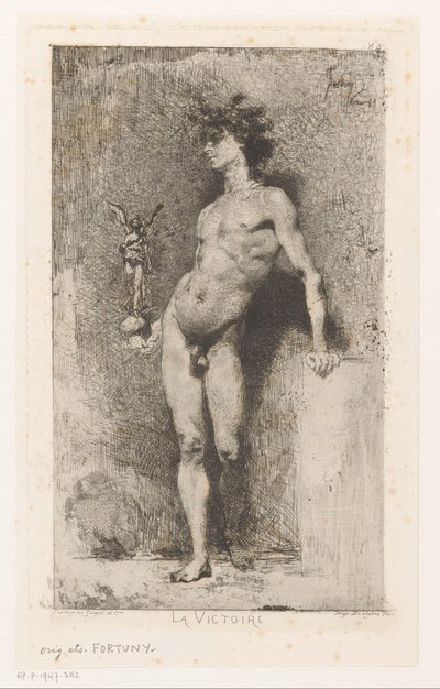 Naakte man met Nikè door Mariano José María Bernardo Fortuny y Carbó