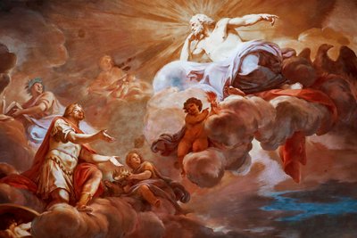 Romulus wordt verwelkomd in Olympus door Jupiter (detail) door Mariano Rossi