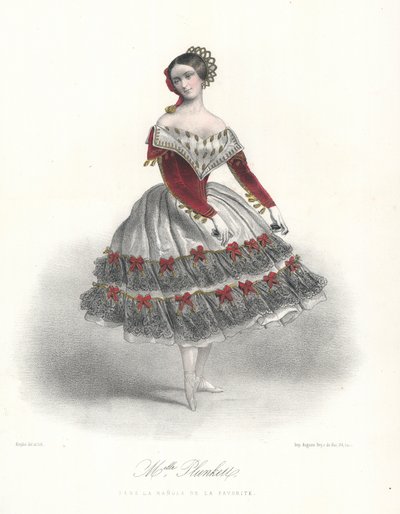Belgische balletdanseres Adeline Plunkett in La Manola de la Favorite, ca. 1860 (kleur litho) door Marie Alexandre (after) Alophe