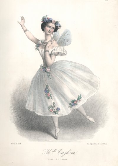Italiaanse balletdanseres Marie Taglioni in het ballet Le Sylphide van haar vader Filippo Taglioni in de Opera van Parijs door Marie Alexandre (after) Alophe