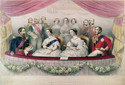 Hail Happy Union, het staatsbezoek aan de Royal Italian Opera door koningin Victoria, prins Albert en de keizer en keizerin van Frankrijk, 1855 door Marie Alexandre Alophe
