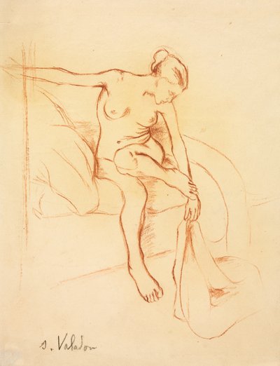 Naakte Vrouw Zittend op een Bed, eerste derde 20e eeuw door Marie Clementine (Suzanne) Valadon