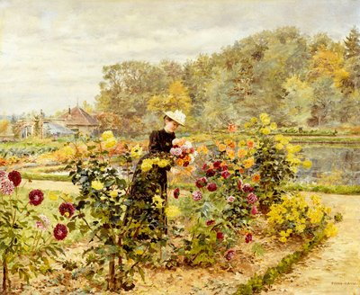 Een elegante vrouw in een rozentuin door Marie Francois Firmin Girard