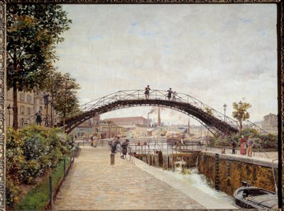Het kanaal Saint Martin in Parijs. Schilderij door Firmin Girard (1838-1921) 19e eeuw. Parijs, Musée Carnavalet door Marie Francois Firmin Girard