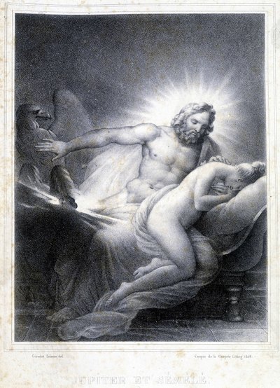 Jupiter en Semelee. Lithografie door Coupin de Couprie in 1826. door Marie Philippe Coupin de la Couperin