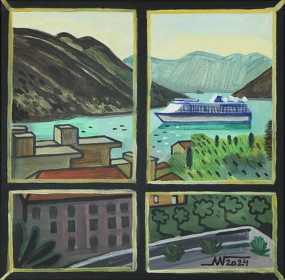 Uitzicht vanuit het raam aan de kust door Marina Gorkaeva