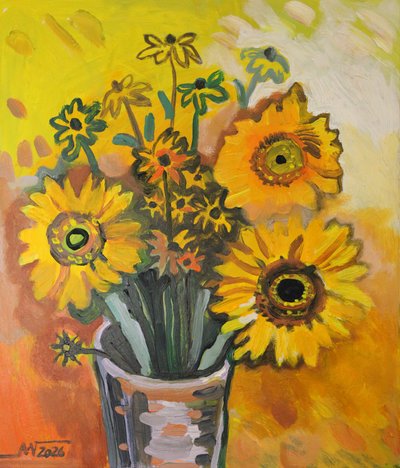 Zonnig zonnebloemenboeket door Marina Gorkaeva