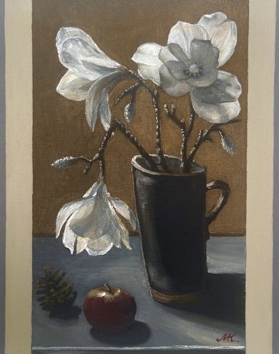 Rustiek stilleven met magnolia door Marina Kozyr