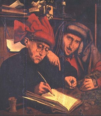 De belastinginners, naar het schilderij van Quentin Massys door Marinus van Reymerswaele