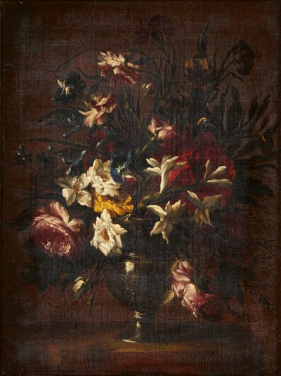 Een stilleven van bloemen in een glazen vaas door Mario (attr.to) Nuzzi