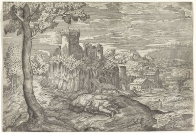 Landschap met ruïne van kasteel door Mario Cartaro