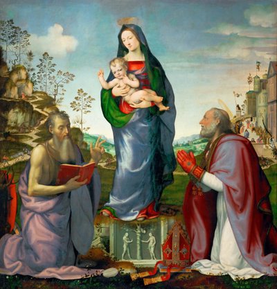 Madonna en kind met heiligen Jacobus en Zenobius, 1506 door Mariotto Albertinelli
