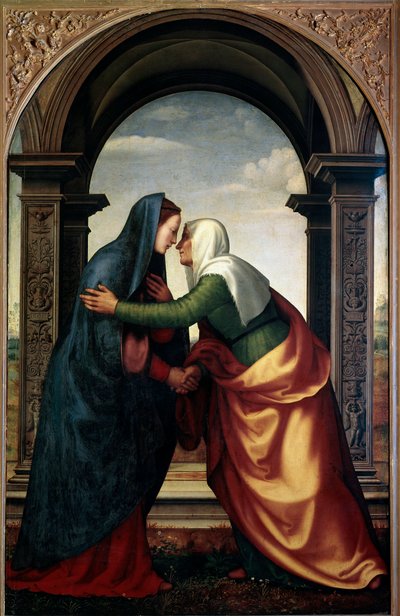 Het bezoek van St. Elizabeth aan de Maagd Maria (olieverf op paneel) door Mariotto Albertinelli