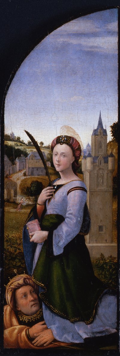 Drieluik: Sint Barbara en haar vader Dioscurus, 1500 door Mariotto Albertinelli