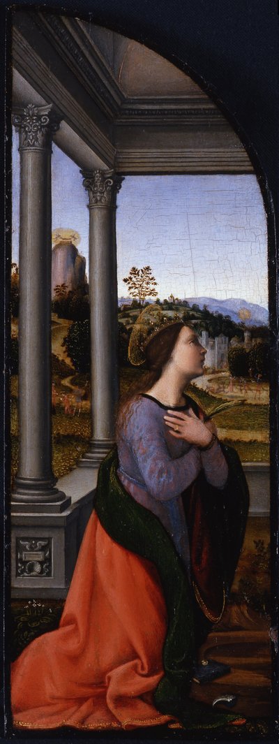 Drieluik, linker paneel: Sint Catharina van Alexandrië, 1500 door Mariotto Albertinelli