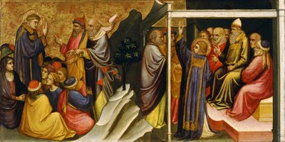 Predella Paneel: Sint Stefanus voor de Hogepriester en Oudsten van het Sanhedrin door Mariotto di Nardo