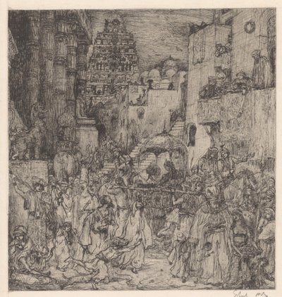 De menigte vulde de straten met een ernstige vreugde door Marius Bauer (signed by artist)