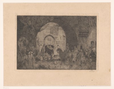 Oosterse ruiters en mensen bij een poort door Marius Bauer (signed by artist)