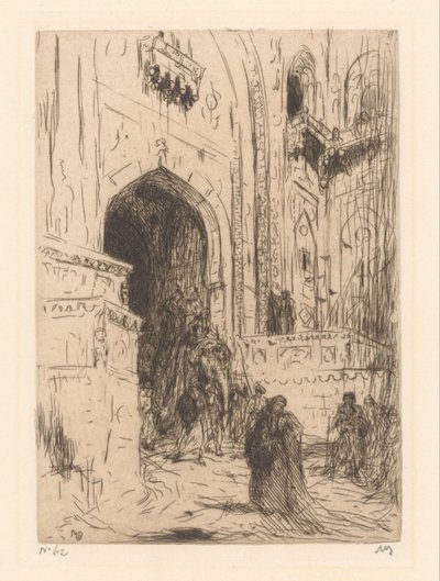 Toegangspoort van een paleis in Delhi door Marius Bauer (signed by artist)