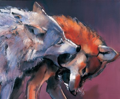 Twee Wolven (detail) door Mark Adlington