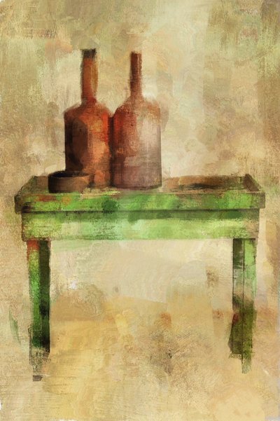 Tafel met flessen (gemengde techniek) door Mark Gordon