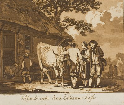 Twee Zwitserse boeren onderhandelen door Marquand Fidel Dominikus Wocher