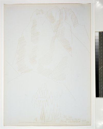 Berglandschap met Gebouwen en Bomen op de Voorgrond door Marsden Hartley