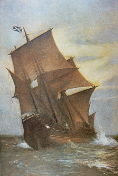 De Mayflower brengt de Pilgrim Fathers over de Atlantische Oceaan naar Amerika in 1620 door Marshall Johnson